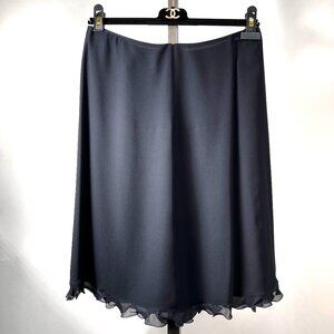 CHANEL 100% silk navy blue knee length skirt, size 44EU 12USA, Made in France